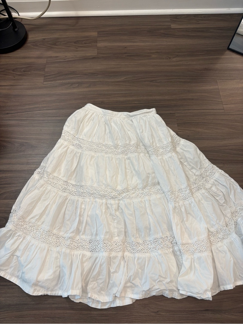 Tularosa White Tiered Crochet-Trim Skater Skirt